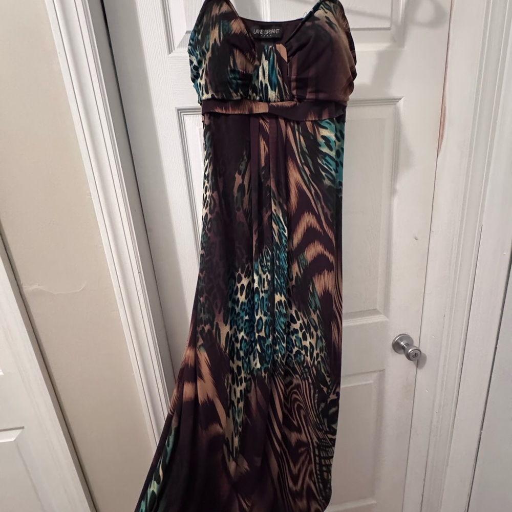 Lane Bryant Brown and Teal Maxi Animal Print Dress